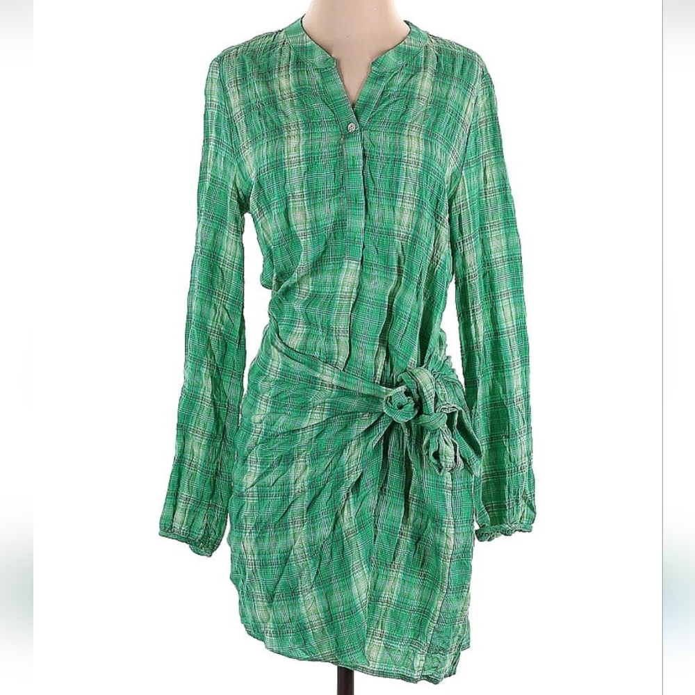 DREW Green Plaid Long Sleeve Dress